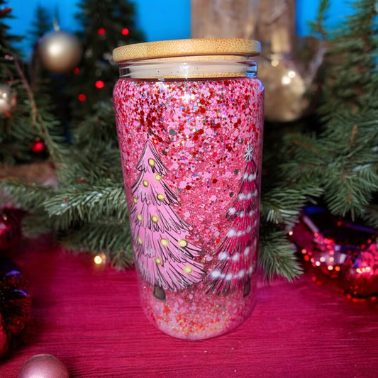 Pink tree 16 oz glass